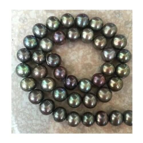 Free shipping stunning 10-11mm round tahitian black green multicolor pearl necklace