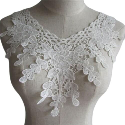 Luxury cotton Flower white Lace Collar 3D Fabric Trim ribbon DIY Embroidery dubai Applique Sewing wedding Neckline cloth decor