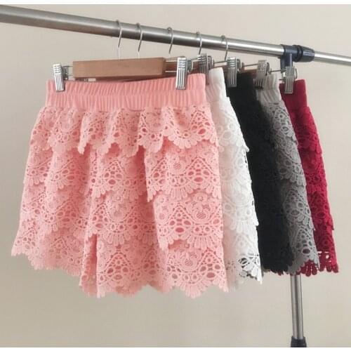 2021 Thin Summer Shorts Woman New Fashion Ladies Mini Lace Crochet Flower Solid Elastic High Waist Short Pants Women Y651