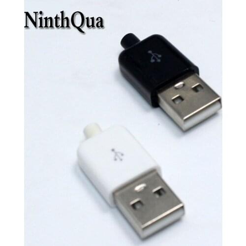 10sets Type A Male USB 4 Pin Plug Socket Connector With White Black Plastic Cover Welding Type 3 in 1 DIY Plugs for OD3.0 Cable