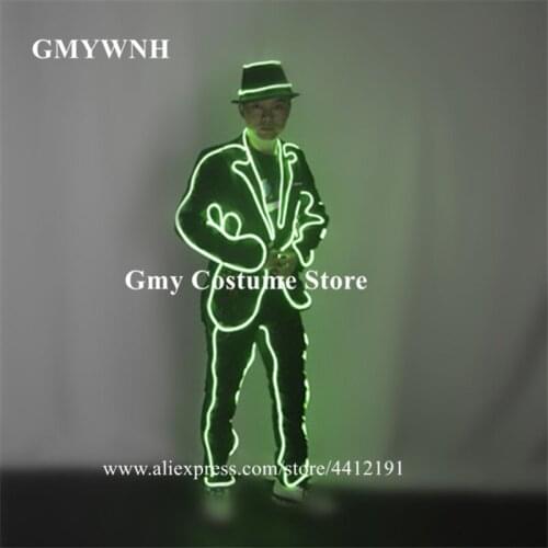 M14 Ballroom dance led costumes cold wires light suit men wears robot led hats dj MC jacket perfor show models clothing party ds