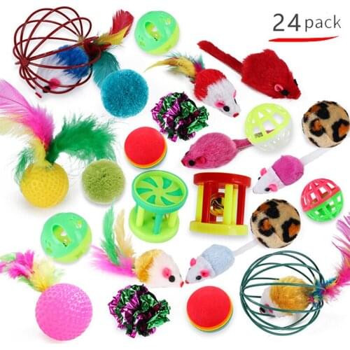 Pet Supply Funny Cat Toys 24pcs Variety Bundle Set with Feather, Balls, Mouses Interactive Cat Puppy Kitty Toy Drosphipping