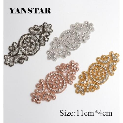 YANSTAR (30pcs) Wholesale Bridal DIY Rhinestones Appliques Patch Hand Beaded Crystal Sewing On For Bridal Dress Sash YS968