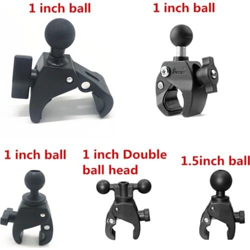 Claw Clamp Motorcycle Handlebar Bike Rail Mount Base with 1 inch Double ball head or 1.5 inch Rubber Ball for Gopro Mount SLR