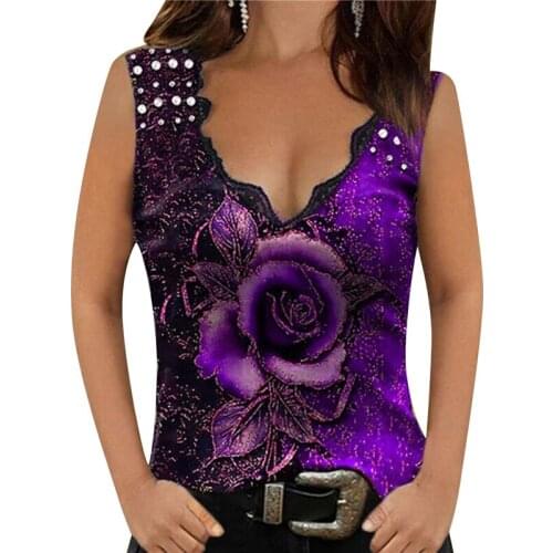 Spring Summer T-Shirt Women New Casual Fashion V-Neck Printed Sexy Camisole Sleeveless WomenS Clothing