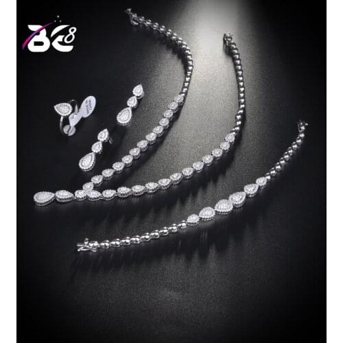 Be 8 New Sparking Water Drop Jewelry Sets, High Quality AAA Cubic Zirconia 4pcs Bridal Women Jewelry Set Dinner Party S138