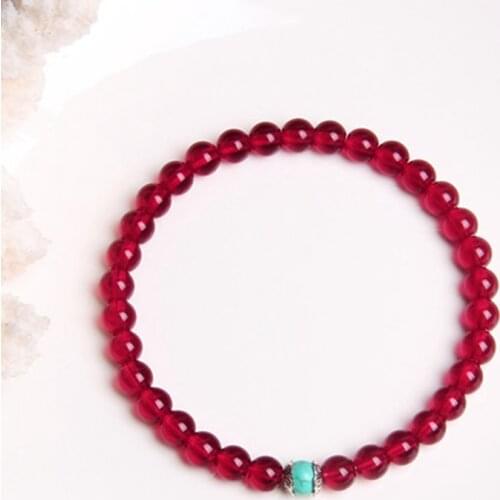Women 6mm red garnet glass beads bracelet jewelry for ladies lucky round red bead bracelet femme gifts dropshipping wholesale