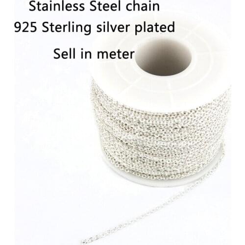 Women necklace Sell in meter Rolo O cable chain 925 Sterling silver plated necklace choker for women jewelry