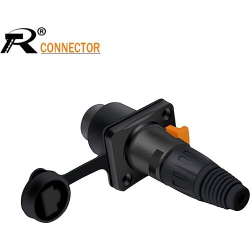 1set RJ45 Male Plug Ethernet Network Terminal + Aviation Waterproof Connector Female Concave Socket Adapter Panel Mount 8p8c