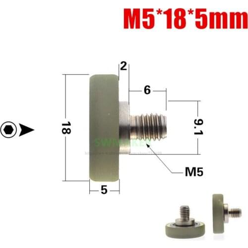 1pcs 5*18*5mm M5*18*5mm M6*18*5 rubber-coated polyurethane bearing pulley/rolling wheel, mute, miniature guide wheel /with screw