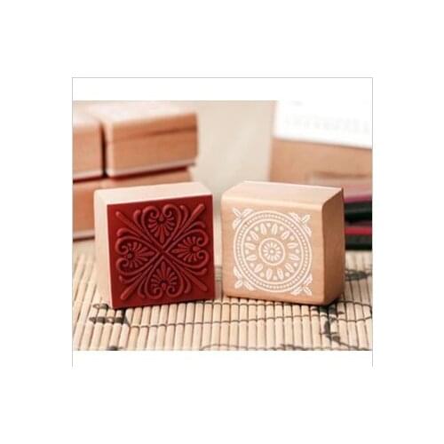 1PC Vintage Style Sweet Lace Series Wood Square Stamp Rubber Gift Stamp 6 designs Wood stamps (ss-978)