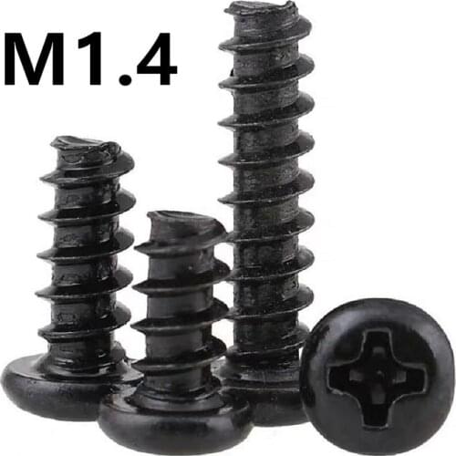 1000PCS M1.4x4/5/6/8/10mm PB Carbon Steel Black Round Head Cross Flat Tail Self-tapping Screw