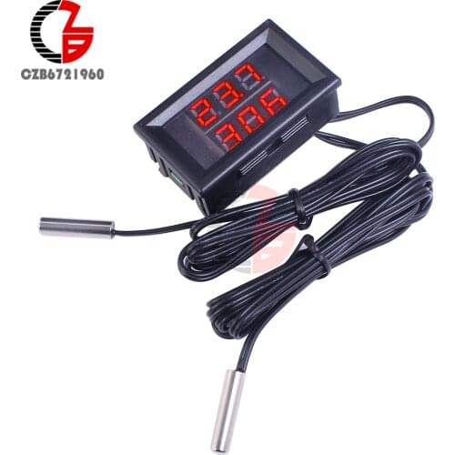 3 Digit 0.28 inch DC 4V-28V Dual Thermometer Dual LED Display NTC Waterproof Sensor Thermal Thermo Meter 5V 12V 24V Tem Tester