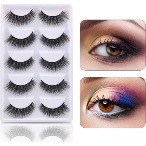 5Pairs Thick Long False Eyelashes Curled Soft Fiber Natural Makeup Extensions Eye Lashes Box Package