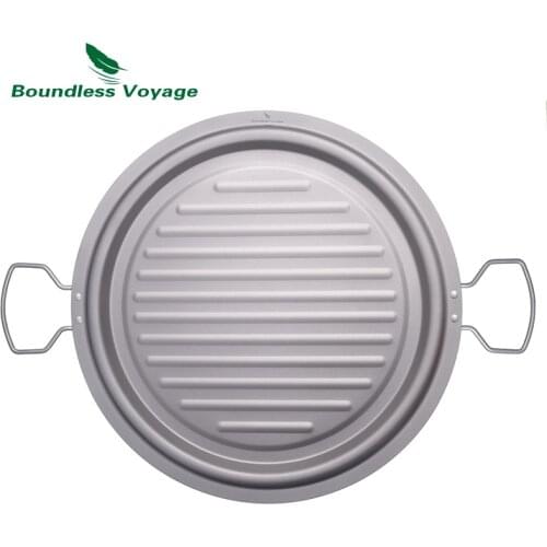 Boundless Voyage Titanium Frying Baking Pan Grill BBQ Tray with Folding Handles Outdoor Camping Steak Teppanyaki Bakeware