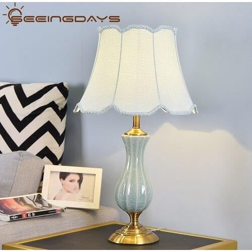 Buy 3 Get 20% Off American Style Green Ceramic Table Lamp For Bedroom Living Room Led Indoor Lighting EU Plug Factory outlets
