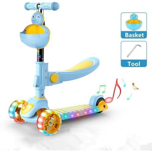 Kids Scooter 3 Wheels Adjustable Freestyle City Scooter Baby & Toddler Toys Gifts Musical Scooter with Flashlight 1-12 Years