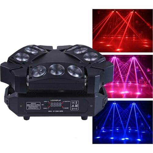 Disco Lights 9x12w RGBW 4in1 3-Heads LED Spider Moving Head Light Great Effects Stage Lighting DMX DJ beam projector