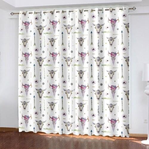 Home Blackout Decorative Curtain Living Room Bedroom Black Silk Cloth Grommet Top Curtains Cow Bone Plus Arrow Pattern Print