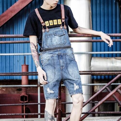 Denim Overalls Mens Retro OverallsDetachable jumpsuit Shorts five-point jeans