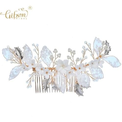 Free Shipping Bridal Hair Comb Handmade Ceramic Lace Headpiece Wedding Jewelry Hair Accessories Side Combs