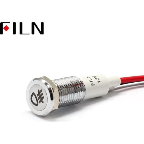 FILN 10mm Car dashboard fog symbol silver shell led red yellow white blue green 12v led indicator light with 20cm cable