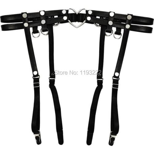 Girls Kawaii Handmade Outfit Spiked Heart Shaped Garter Belt with 4 suspenders Double strapped leather Waist belt