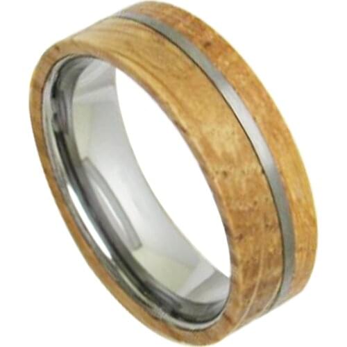New Design 8mm Width Tungsten Carbide Wedding Big Rings Flat Top with Natural Oak Wood Gifts for Men Size 6-13 Can Engraving