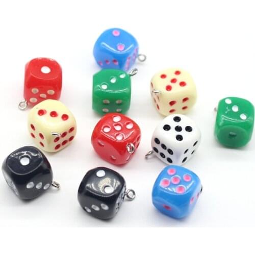 10pcs/lot Fun Mini Figurines Resin Dice Charms For Keychain Findings Diy Crafts Necklace Earring Pendant Make Jewelry Accesory