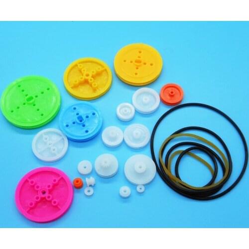 Mixed19 Kinds of Belt Wheel and 6 Kinds of Belt Model Unmanned Robot Toy Parts Technology DIY Pulley Accessory MIX25