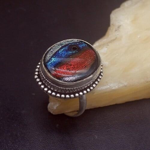 Fashion Royal Solitaire Unique Dichroic Glass Silver Color Jewelry Fashion Band Ring For Women Men Ladies Size 10.5 HD867