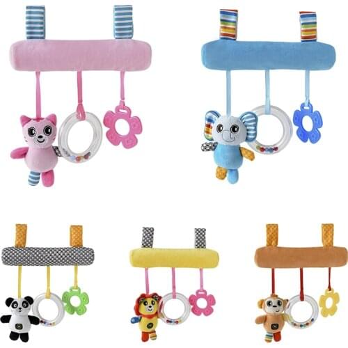 NEW Baby rattles animal Cradle Cute cat panda baby music hanging bed safety seat plush toy Hand Bell Multifunctional Plush Toys