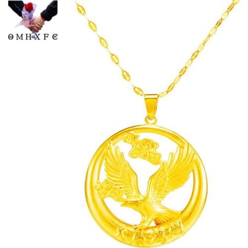 OMHXFC Wholesale PN607 European Fashion Fine Hot Man Male Party Birthday Wedding Gift Eagle Round 24KT Gold Pendant Charm