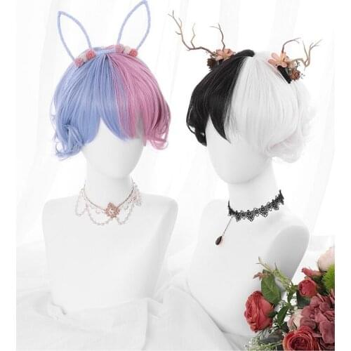 Lolita Wigs Pink Blue Black White Lovely Shota Young Girls Cosplay Wigs Heat Resistant Hair Headwear Halloween Cosplay Props