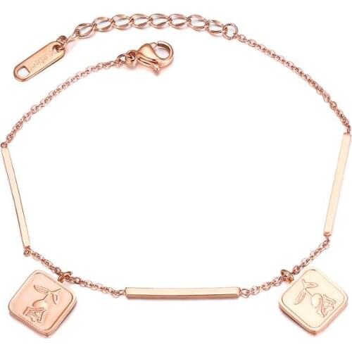 Rose Gold Color Rose Bangle Bracelet For Women Trendy Stainless Steel Cuff Hand Jewelry Gift Dropshipping Extended chain