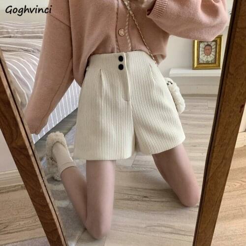 Shorts Women Solid Apricot Buttons Vintage Design Simple Chic Korean Preppy Style Fashion Cute Ladies Autumn Abdomen Streetwear