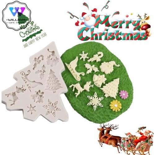 DIY Christmas Tree Santa Claus Shape Silicone Mold Cake Decoration Fondant Cookies Tool Gumpaste Candy Chocolate Mold For Baking