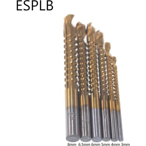 6pcs 3-8mm Twist Drill Bit Titanium Coated HSS Electric Plastic Woodworking Hole Grooving Saw Drilling Bits