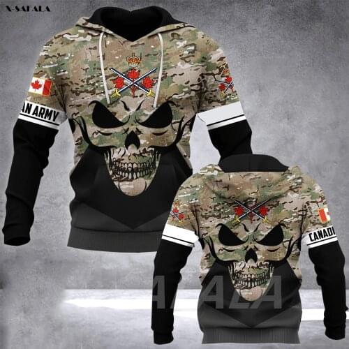 Canadian Army Veteran Skull Flag 3D Printed Hoodie Man Female Zipper Pullover Sweatshirt Hooded Jersey Streetwear Tracksuits