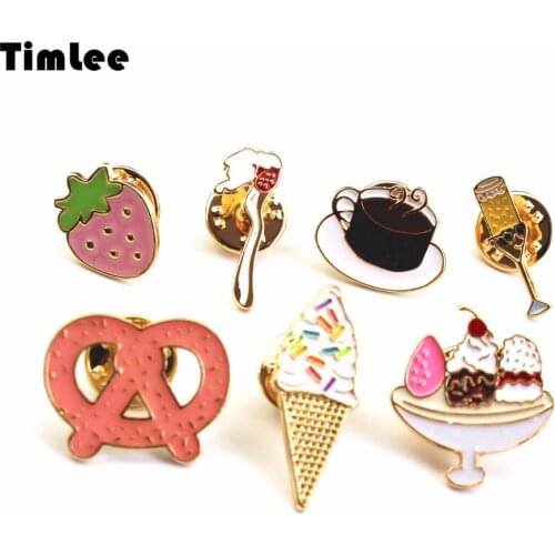 X023 Cartoon Oil Drop Heart Ice Cream Coffee Spoon Brooch Pins Button Pins Girl Jeans Bag Decoration Gift Bijoux Wholesale