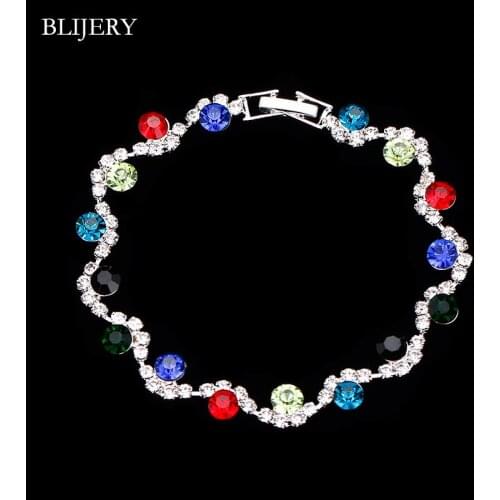 BLIJERY Charm Multicolor Crystal Bracelets For Women Rhinestone Link Bracelets & Bangles Birthday Wedding Party Jewelry Gift