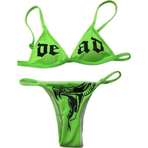 Sexy Womens Bikini Skull Pattern Printing Beachwear Tank Tops Briefs Swimsuit Push Up Padded Two-pieces Set Brazilian Swimwear