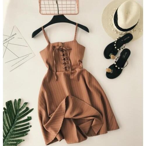 Womens summer stripe shoulder-straps dress female summer sexy off shoulder vacation beach dress TB231