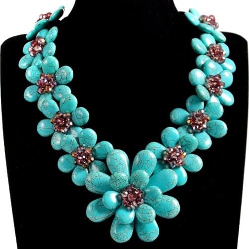 Handmade Stone Flower Crystal Faceted Sparking Floral Statement Choker Necklace For Women