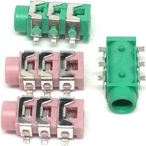 20Pcs PJ-313 PJ313 3.5mm SMT SMD 6 Feet Audio Jack Stereo Phone Jack Black and Green Pink Can Be Choose PJ-313D Earphone Socket