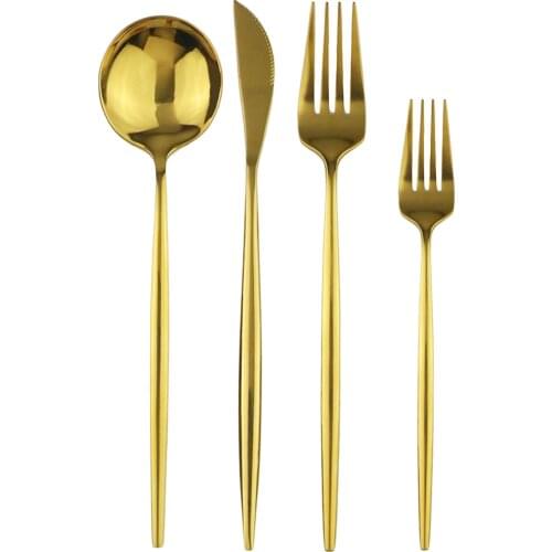 JANKNG 4Pcs Gold Dinnerware Set Dessert Fork Flatware Set 304 Stainless Steel Tableware Mirror Kitchen Cutlery Silverware Set