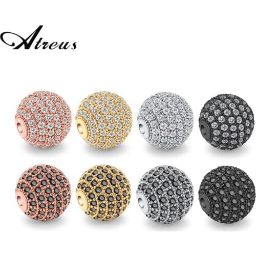 5pcs/lot Micro Pave AAA Zirconia Beads Disco Round Ball Charms Copper Loose Spacer Beads For Jewelry Making 4mm/6mm/8mm