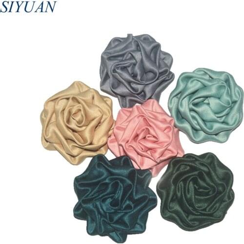 60pcs/lot 1.8'' Soft Satin Ruched Rolled Rosettes Flower Puffy Fabric Flora DIY Boutique for Girl Headwear TH247