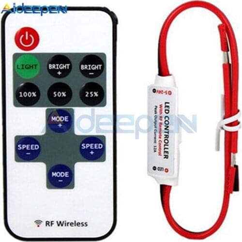 12V RF Wireless Remote Control Switch Controller In-line Led Strip Dimmer 10-Level Bright Speed Led Switch