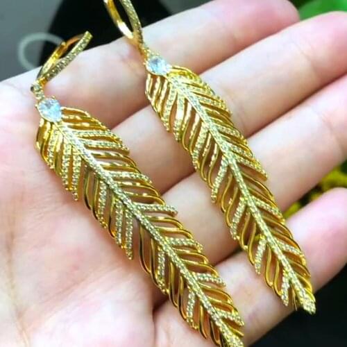 Brand New Design Long Leaves Leaf Dangle Earrings for Women Bridal Wedding Party Show Earrings Jewelry High Quality Brand